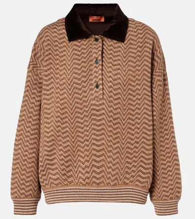 Missoni Zigzag Wool And Cotton Polo Sweater In Brown