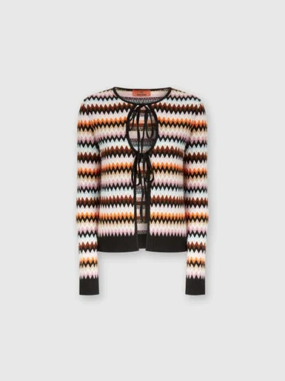 MISSONI MISSONI ZIGZAG WOOL CARDIGAN WITH CONTRASTING PIPING