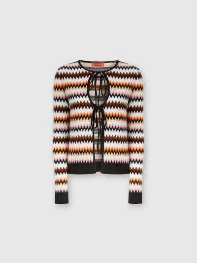 MISSONI ZICK-ZACK-STRICKJACKE AUS WOLLE MIT KONTRASTIERENDER PASPEL