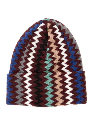 Missoni Zigzag Wool-blend Beanie With Turn-up Brim In Multi