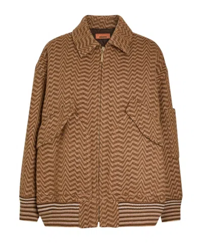 Missoni Zigzag Wool-blend Bomber Jacket In Brown