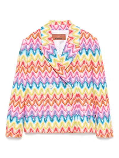 Missoni Kids' Zigzag-woven Blazer In 蓝色