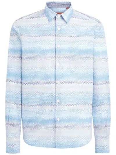 Missoni Zigzag-woven Cotton Shirt In Blue & Grey
