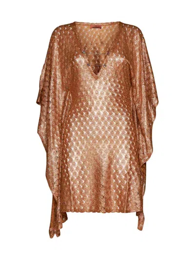 Missoni Zigzag-woven Pearl-detail Kaftan In Orange