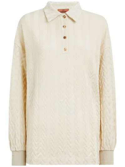 Missoni Zigzag-woven Knitted Polo Shirt In Grey