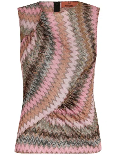 Missoni Women's Zig Zag Viscose Blend Vest Top In Pink/bronze