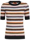 Missoni Short-sleeved Crewneck Pullover In Zigzag Wool In Black