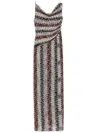 Missoni Long Zigzag Lamé Dress With Asymmetrical Neckline Silver/black/pink/light Blue In Black