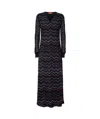 Missoni Sparkly Sequin Long Sleeve Shimmer Chevron Knit Maxi Dress In Black