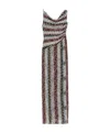 Missoni Long Zigzag Lamé Dress With Asymmetrical Neckline Silver/black/pink/light Blue In Gray
