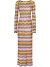 Missoni Multicolor Long Dress With All-over Zig Zag Motif In Fabric Woman In Yellow