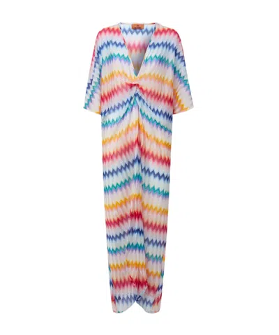 Missoni Twisted Metallic Crochet-knit Kaftan In Multicolor White Base