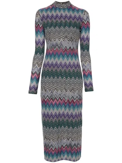 Missoni Woman Midi Dress Pink Size 10 Wool In Multi