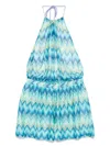 Missoni Open-back Printed Stretch-tulle Halterneck Playsuit In Blue