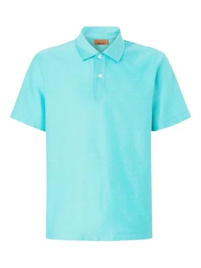Missoni Man Polo Shirt Turquoise Size M Cotton In Blue