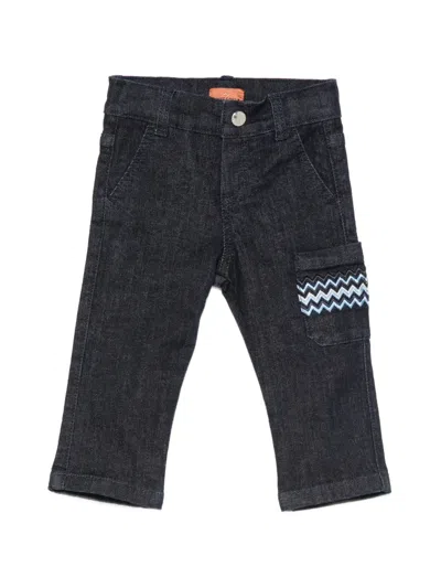 Missoni Babies' Zigzag-embroidered Jeans In Blue