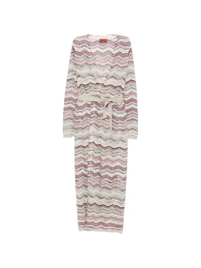 Missoni Zigzag-knit Belted Cardigan In Pink