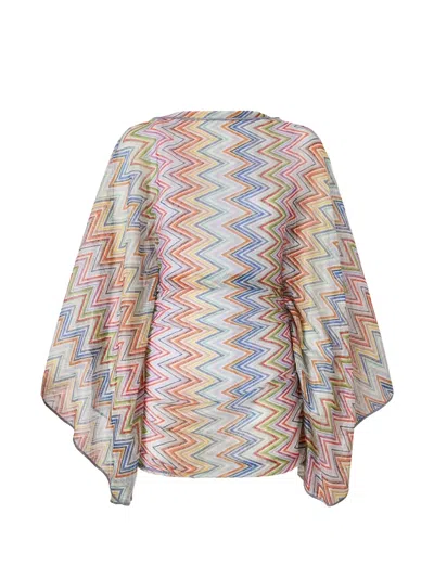 Missoni Zigzag-knit Cape-sleeve Beach Dress In Blue
