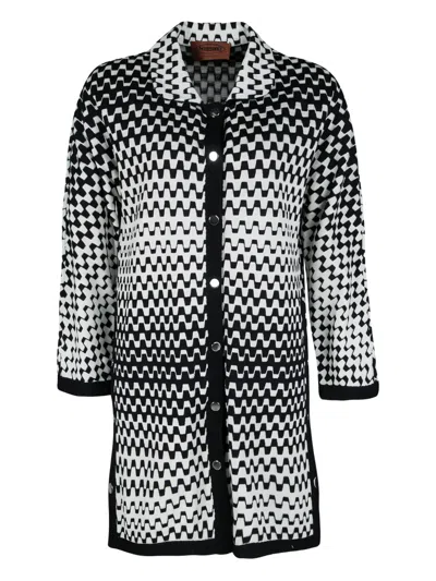 Pre-owned Missoni Zigzag-knit Cardigan In White