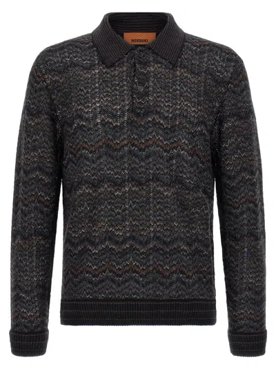 Missoni Zigzag-knit Cashmere Blend Polo In Black