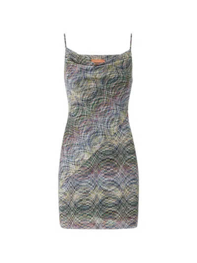 Missoni Zigzag-knit Cowl-neck Dress In Blue