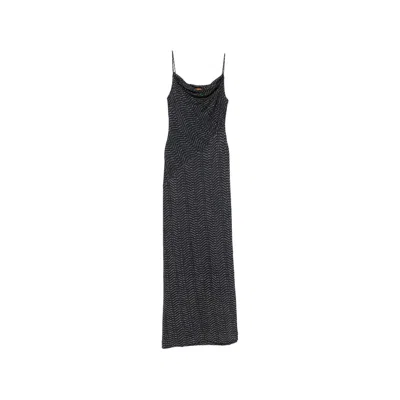 Missoni Zigzag-knit Cowl-neck Maxi Dress In Blue/gold