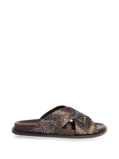 Missoni Zigzag-knit Cross-strap Flat Sandals In Multi