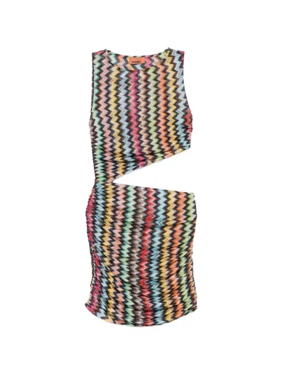 Missoni Zigzag-knit Cut-out Beach Dress In Burgundy