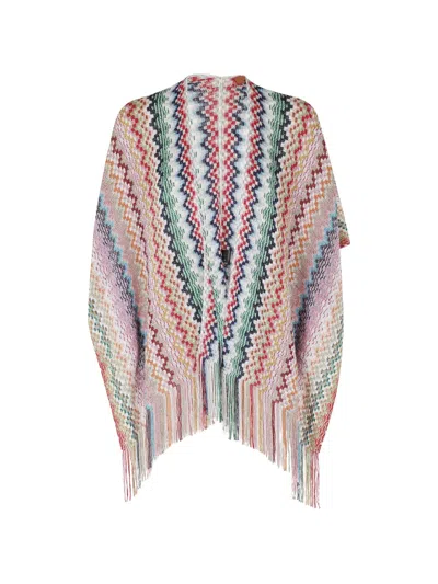 Missoni Zigzag-knit Fringed Cape In Multi