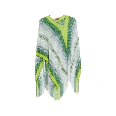 Missoni Zigzag-knit Fringed Poncho In Multi