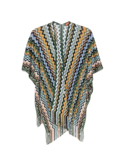 Missoni Zigzag-knit Fringed Poncho In Multi