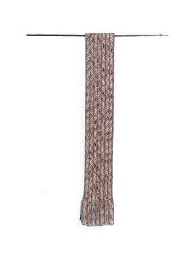 Missoni Zigzag-knit Fringed Scarf In Brown