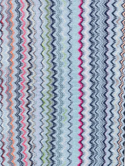 Missoni Zigzag-knit Fringed Scarf In Blue
