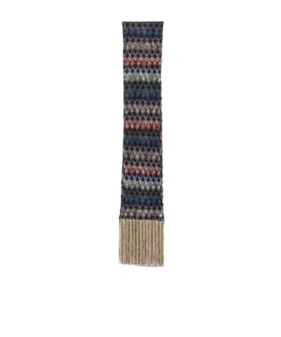 Missoni Zigzag-knit Fringed Scarf In Blue