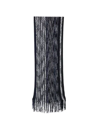 Missoni Zigzag-knit Fringed Scarf In Blue