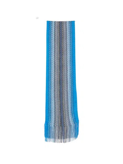 Missoni Zigzag-knit Fringed Scarf In Brown