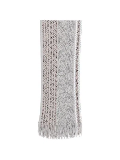 Missoni Zigzag-knit Fringed Scarf In Transparent