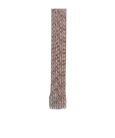 Missoni Zigzag-knit Fringed Scarf In Grey And Orange