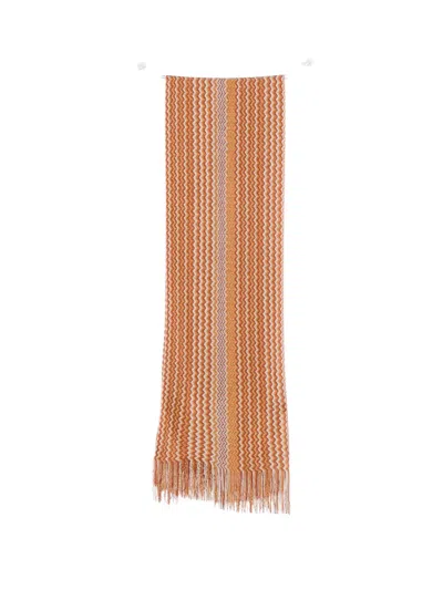 Missoni Zigzag-knit Fringed Scarf In Orange