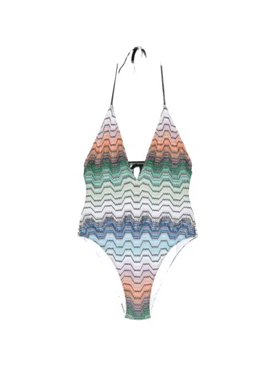 Missoni Mare Striped Crochet-knit Halterneck Swimsuit In Multi
