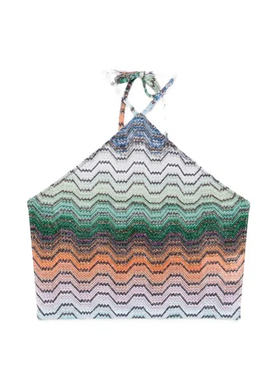 Missoni Zigzag-knit Halterneck Top In Green