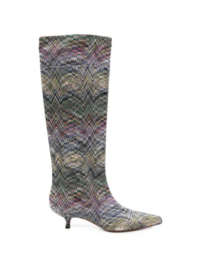 Missoni Zigzag-knit Kitten-heel Boots In Multi