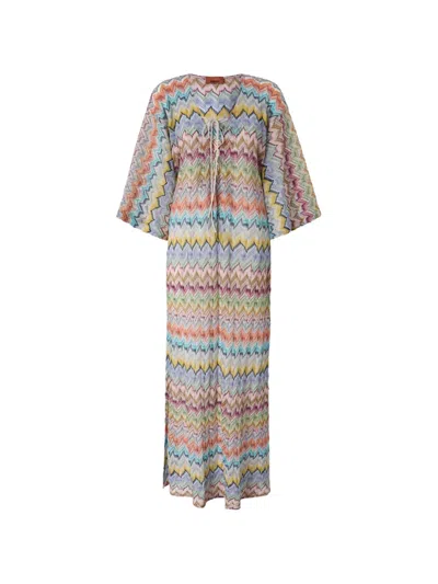 Missoni Zigzag-knit Lace-up Beach Dress In Blue