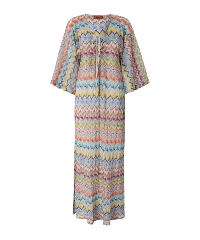 Missoni Bohemian Zigzag Beach Kaftan Long Sleeves In Neutral