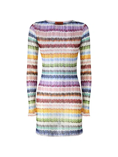Missoni Zigzag-knit Long-sleeve Beach Dress In Multi