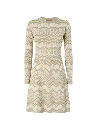 Missoni Zigzag-knit Long-sleeve Dress In Neutral