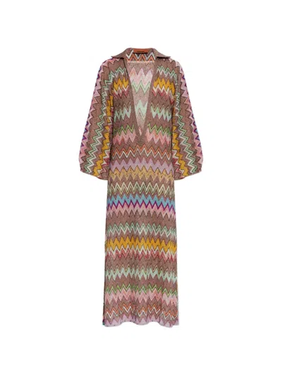 Missoni Zigzag-knit Metallic Maxi Dress In Brown