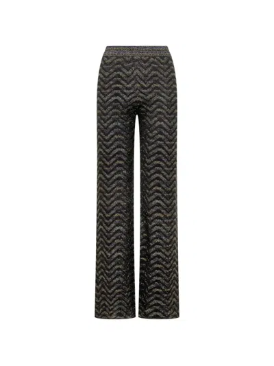 Missoni Zigzag-knit Metallic-thread Trousers In Black