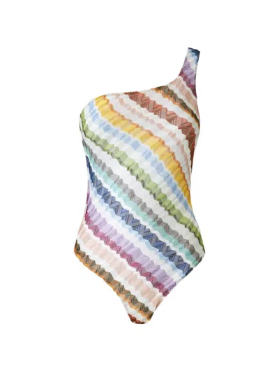 Missoni Zigzag-knit One-shoulder Swimsuit In White