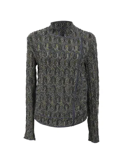 Pre-owned Missoni Zigzag-knit Overlap Jacket In Gray